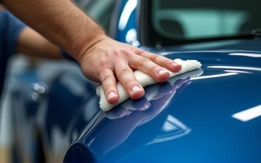 Technicien effectuant un polish sur une voiture